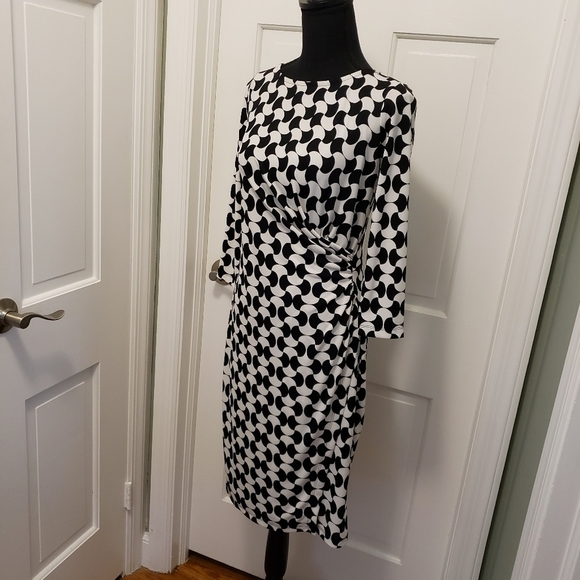 Talbots Faux Wrap Sheath Dress Stretch Black & White Petite S - Picture 4 of 9